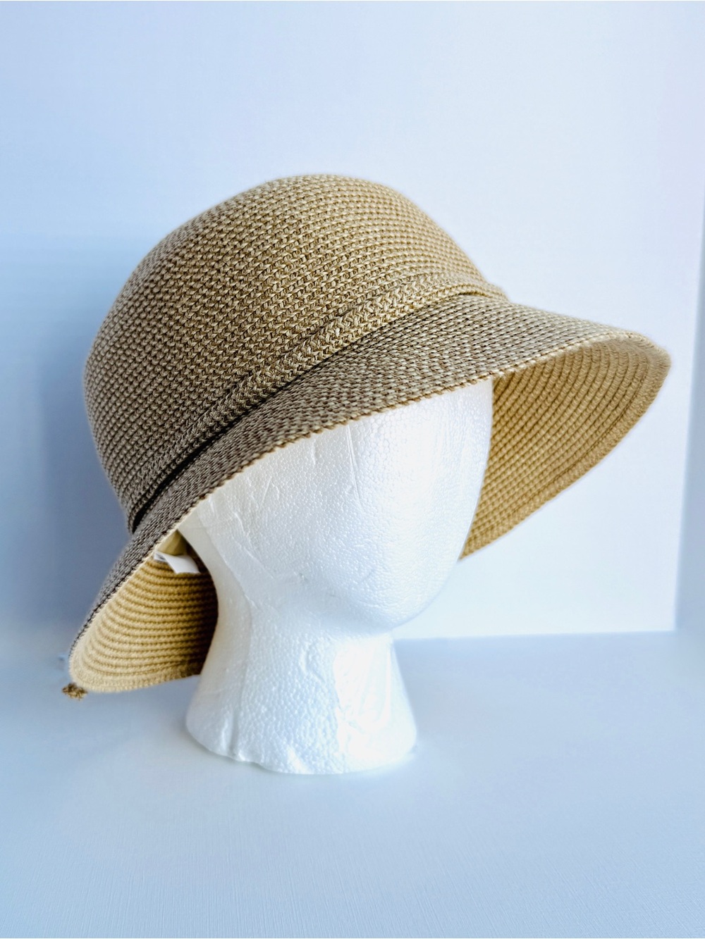 Women’s Packable Wide Brim Woven Sun Hat Beige Tan 57cm Adjustable
